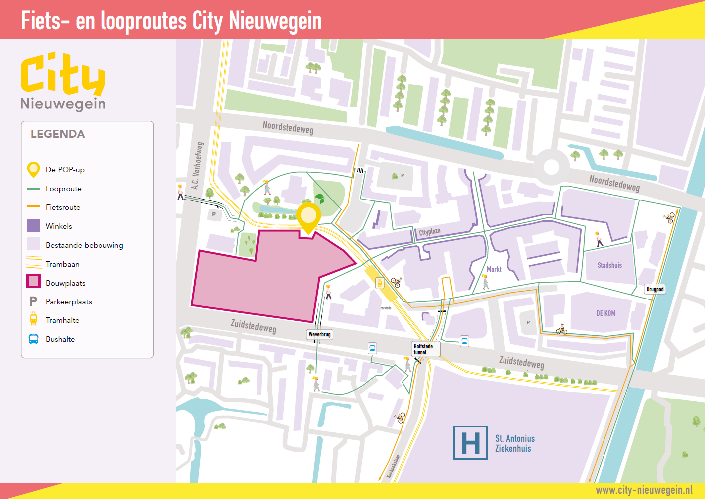 Kaartje loop- en fietsroutes City Nieuwegein