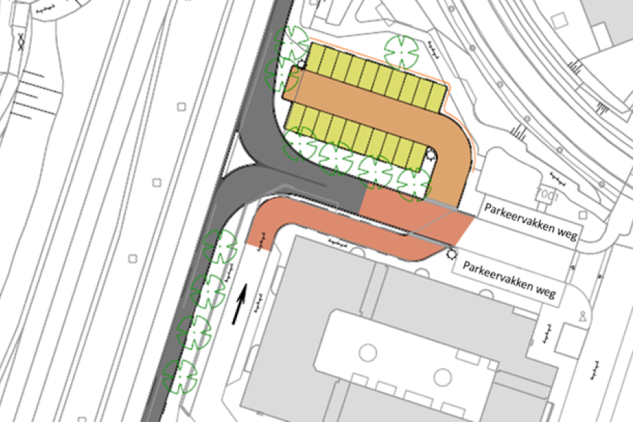 Plattegrond met nieuwe in- en uitrit